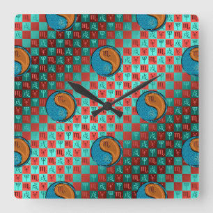 Reloj Cuadrado Escorpio & Perro de Madera