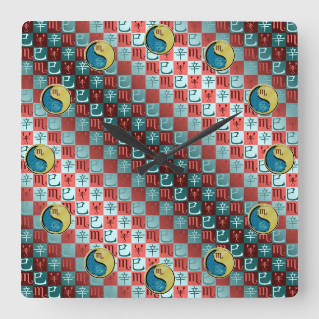 Reloj Cuadrado Escorpio & Serpiente de Metal (Anverso)