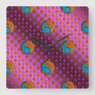 Reloj Cuadrado Escorpio y Cerdo de Madera