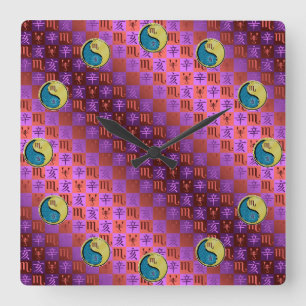 Reloj Cuadrado Escorpio y Cerdo de Metal
