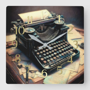 Reloj Cuadrado Escritorio de máquina de escribir de antigüedades 