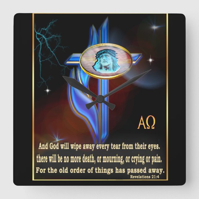 Reloj Cuadrado Escritura cristiana (Anverso)