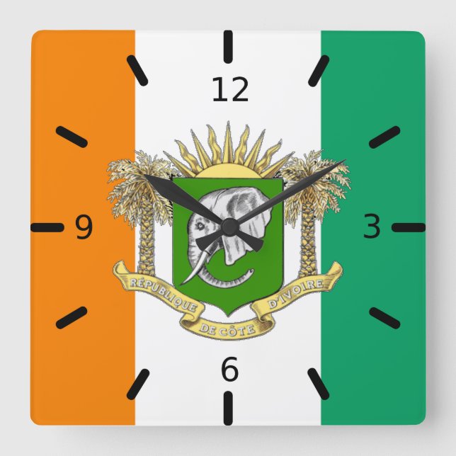 Reloj Cuadrado Escudo de armas de la bandera de Côte d'Ivoire   (Anverso)