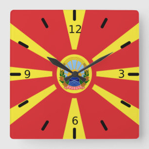 Reloj Cuadrado Escudo de armas de la bandera de Macedonia del Nor