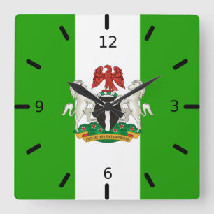 Reloj Cuadrado Escudo de armas de la bandera de Nigeria