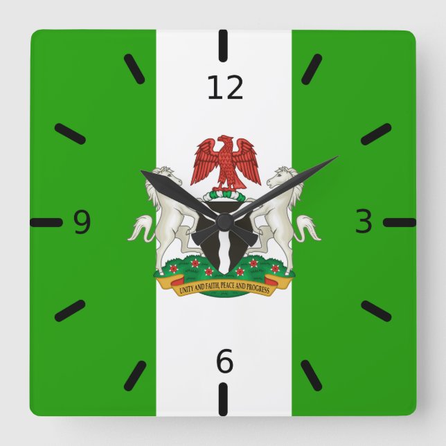 Reloj Cuadrado Escudo de armas de la bandera de Nigeria (Anverso)