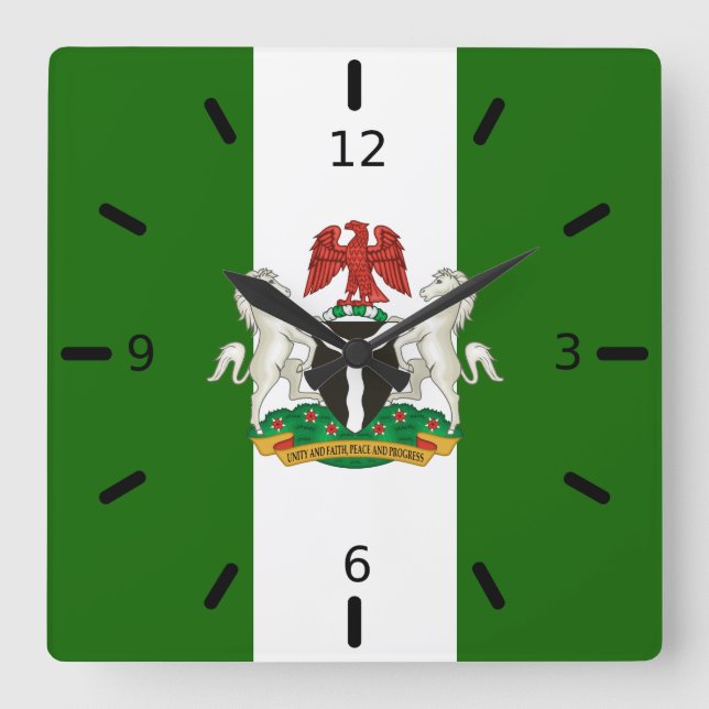 Reloj Cuadrado Escudo de armas de la bandera de Nigeria (Anverso)
