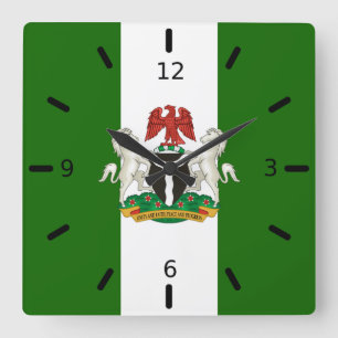 Reloj Cuadrado Escudo de armas de la bandera nigeriana    