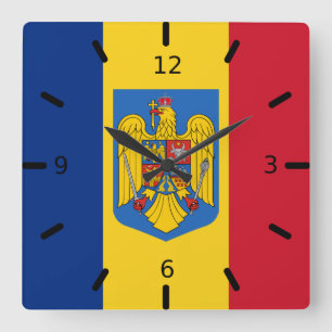 Reloj Cuadrado Escudo de armas del pabellón de Rumania  