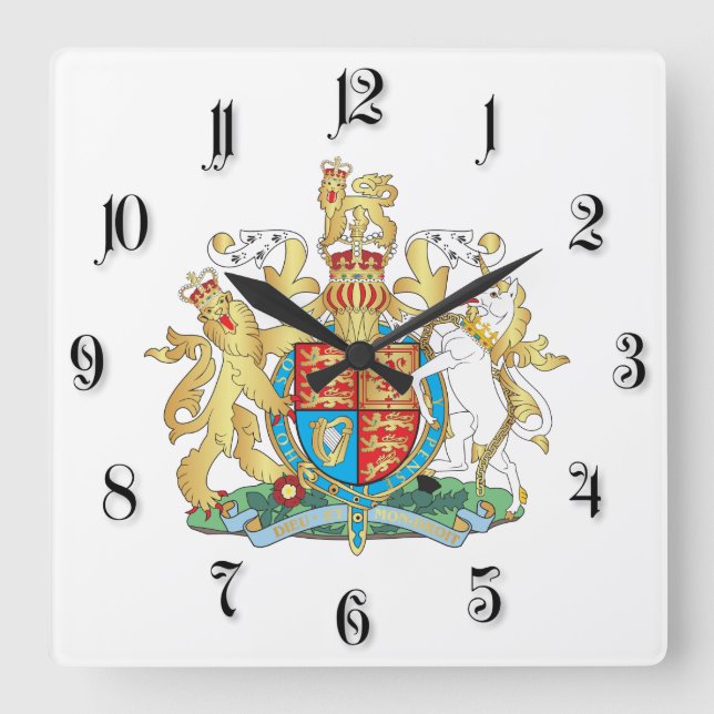 Reloj Cuadrado Escudo de armas del Reino Unido (Anverso)