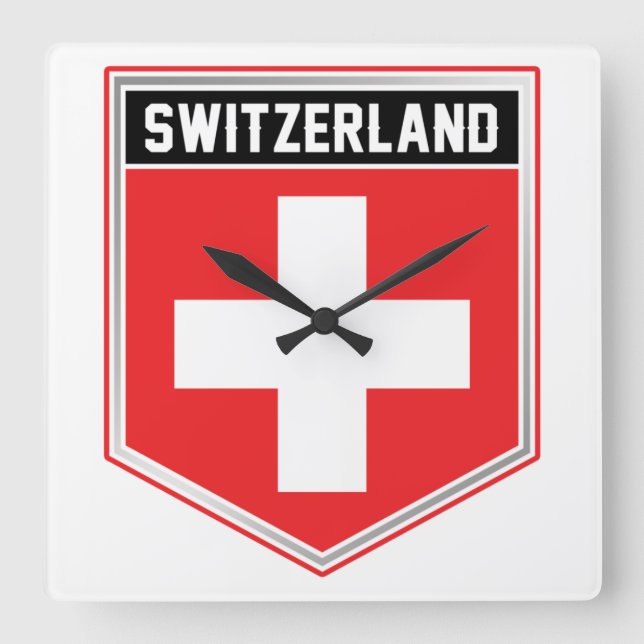 Reloj Cuadrado Escudo de bandera de Suiza (Anverso)