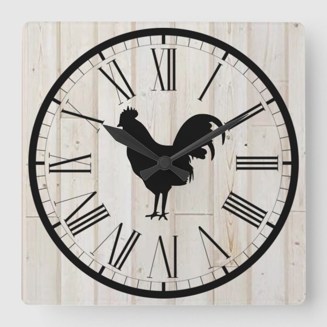 Reloj Cuadrado Escudo de Shiplap Look Farmhouse Rooster Diseño Mu (Anverso)