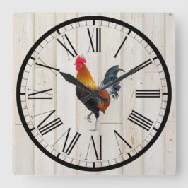 Reloj Cuadrado Escudo de Shiplap Look Farmhouse Rooster Diseño Mu