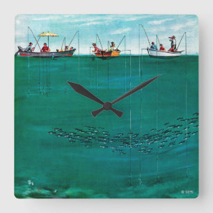 Reloj Cuadrado Escuela de pescados entre líneas de Thornton Utz