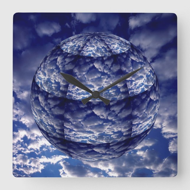 Reloj Cuadrado Esfera 3D de nube abstracta (Anverso)