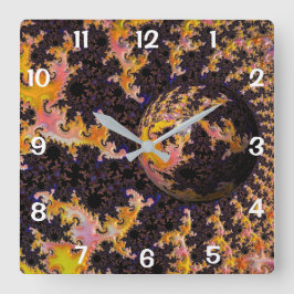 Reloj Cuadrado Esfera de Tormenta Fractal de Fuego