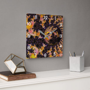Reloj Cuadrado Esfera de Tormenta Fractal de Fuego
