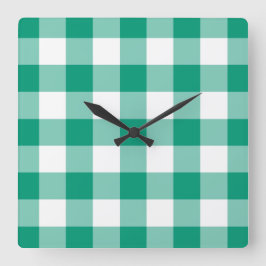 Reloj Cuadrado Esmalte Verde Y Blanco Cuadros Patrón Gingham