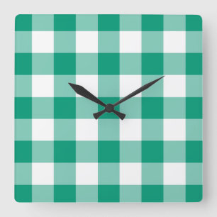 Reloj Cuadrado Esmalte Verde Y Blanco Cuadros Patrón Gingham