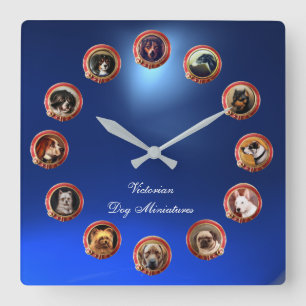 RELOJ CUADRADO ESMALTES VICTORIANOS RETRATOS MINIATURA DE PERROS