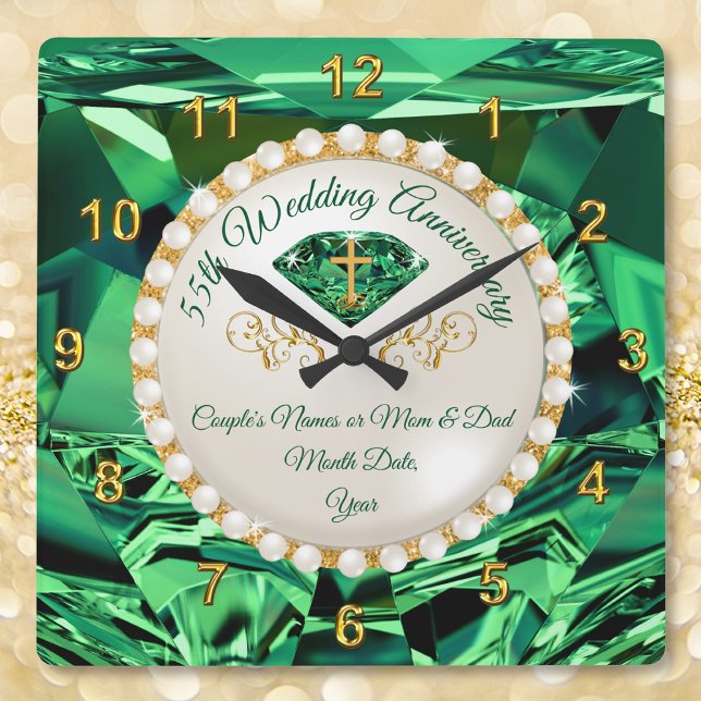 Reloj Cuadrado Esmeralda CRISTIANA, regalo de 55 años (55th wedding anniversary gift for couple. Emerald themed anniversary gifts. 20th wedding anniversary)