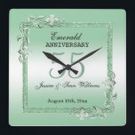 Reloj Cuadrado Esmeralda Gem y Purpurina 55º aniversario Boda<br><div class="desc">Reloj de pared elegante y glamuroso 55º de Boda Esmeralda con elegantes decoraciones de piedra de piedra de color verde esmeralda y marco de borde purpurina a juego. Un diseño romántico para tu celebración. Todo el texto, el tipo de letra y el color de la letra son totalmente personalizables para...</div>