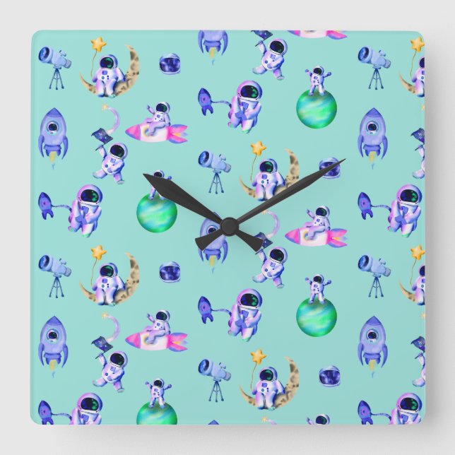 Reloj Cuadrado Espacio terrestre de cohetes astronautas (Anverso)