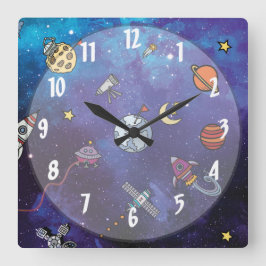 Reloj Cuadrado Espacio ultraterrestre para niños
