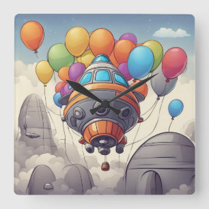 Reloj Cuadrado Espacios con globos