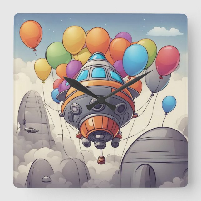 Reloj Cuadrado Espacios con globos (Anverso)