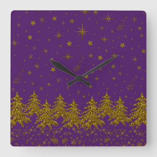 Reloj Cuadrado Espantoso árbol de Navidad dorado, estrellas, nie