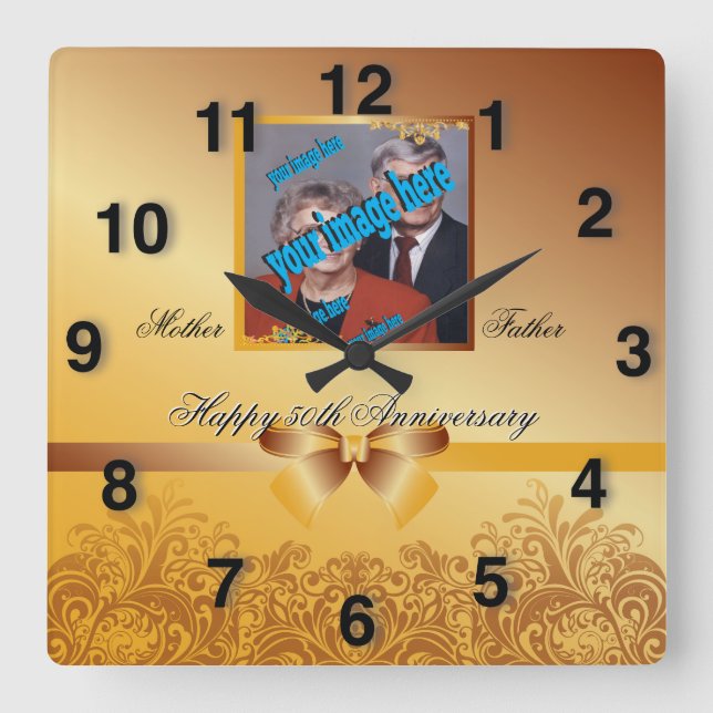 Reloj Cuadrado Especial del 50 aniversario 🕰️ Golden Stylish (Anverso)
