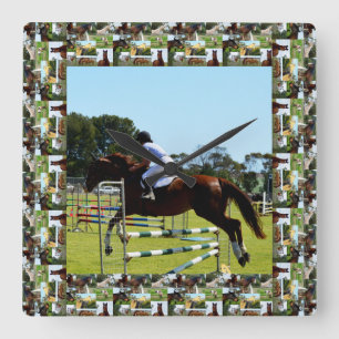 Reloj Cuadrado Espectáculo marrón saltando caballo,