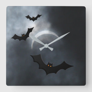 Reloj Cuadrado Espeluznantes Murciélagos De Halloween En Eclipse