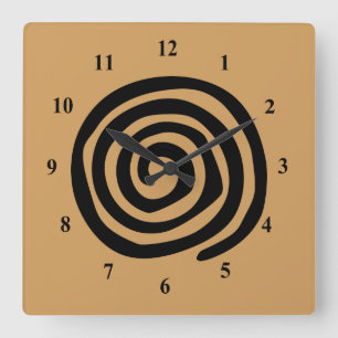 Reloj Cuadrado Espiral tribal negra remolino