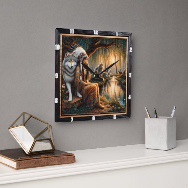 Reloj Cuadrado Espíritu nativo: Círculo de piedra aún sueño (Oficina)