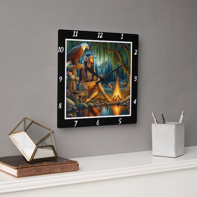 Reloj Cuadrado Espíritu nativo: Respiración del bosque de alas de (Oficina)