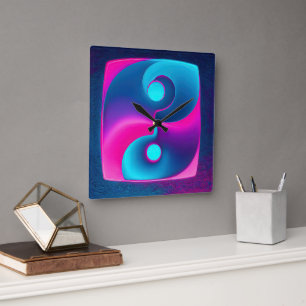Reloj Cuadrado Espiritualidad radiante: Vibrante Yin Yang rosa y