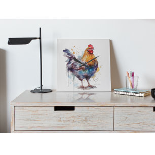 Reloj Cuadrado Esplendor de corral: Gallina acuarela
