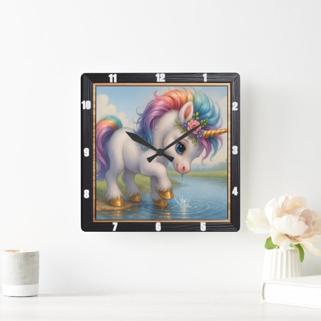 Reloj Cuadrado Esplusa de unicornio de arcoiris suave (Hogar)