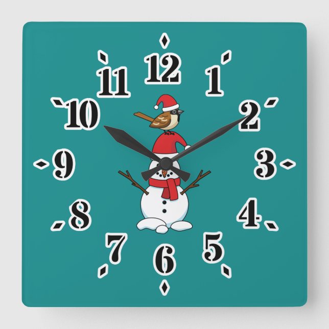 Reloj Cuadrado Espuma suave en Snowman (Anverso)
