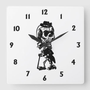 Reloj Cuadrado Esqueleto elegante con números negros