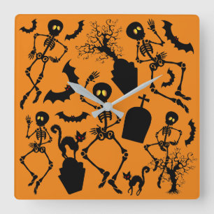 Reloj Cuadrado Esqueletos de Halloween Danza macabra