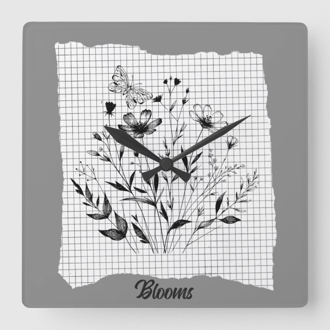 Reloj Cuadrado Esquemas del Jardín de mariposas (Anverso)