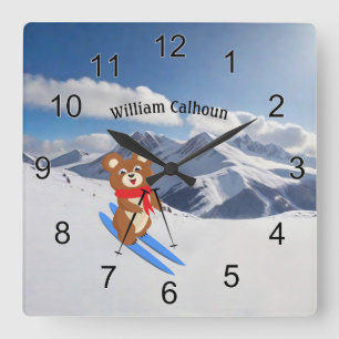 Reloj Cuadrado Esquiador de oseos de Teddy en montañas nevadas