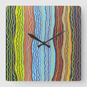 Reloj Cuadrado Esquiggles modernos de 4 rejas de pared