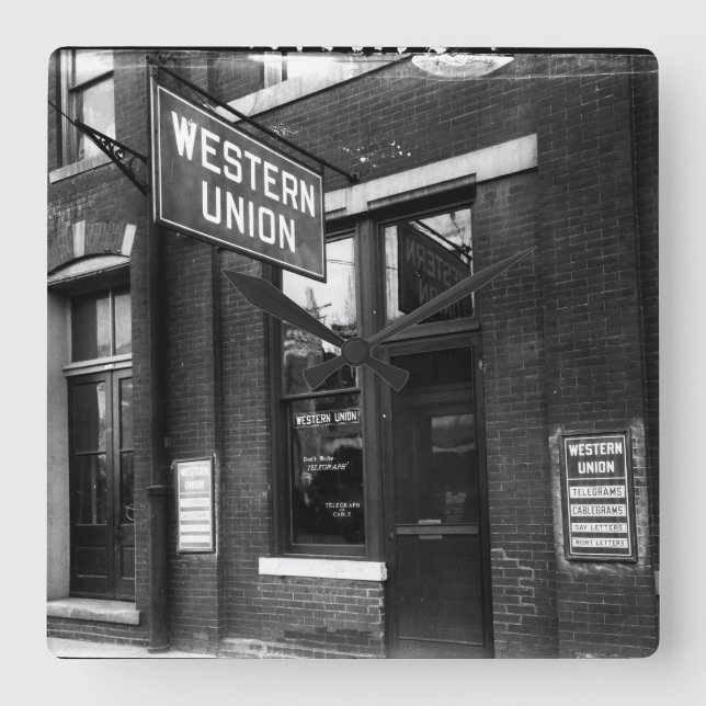 Reloj Cuadrado Estación de Telégrafo Circa 1925 Antiguo blanco y  (Anverso)