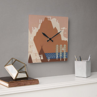 Reloj Cuadrado Estado de Montana: tribus indias, montañas, prader