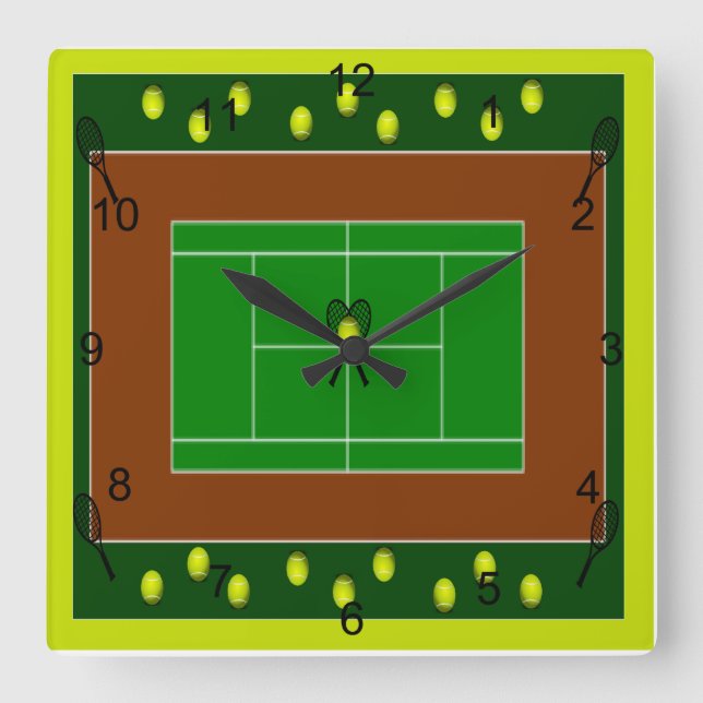 Reloj Cuadrado Estafas del campo de tenis y de tenis (Anverso)