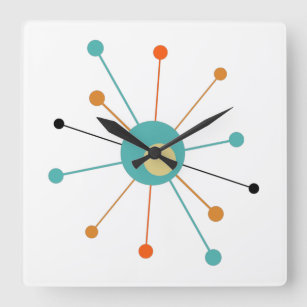 Reloj Cuadrado Estallido de la era atómica Naranja verde azulada 